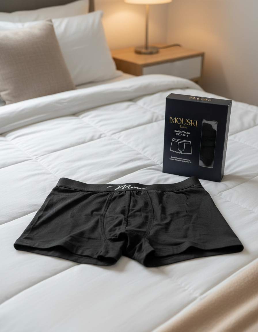 Mouski Men’s Basic Trunk Underwear, Cotton Blend Stretch Waistband, Comfortable Everyday Fit,pack of 2, Black