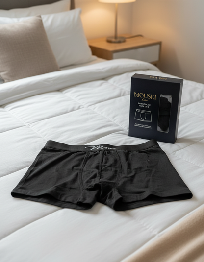 Mouski Men’s Basic Trunk Underwear, Cotton Blend Stretch Waistband, Comfortable Everyday Fit,pack of 2, Black