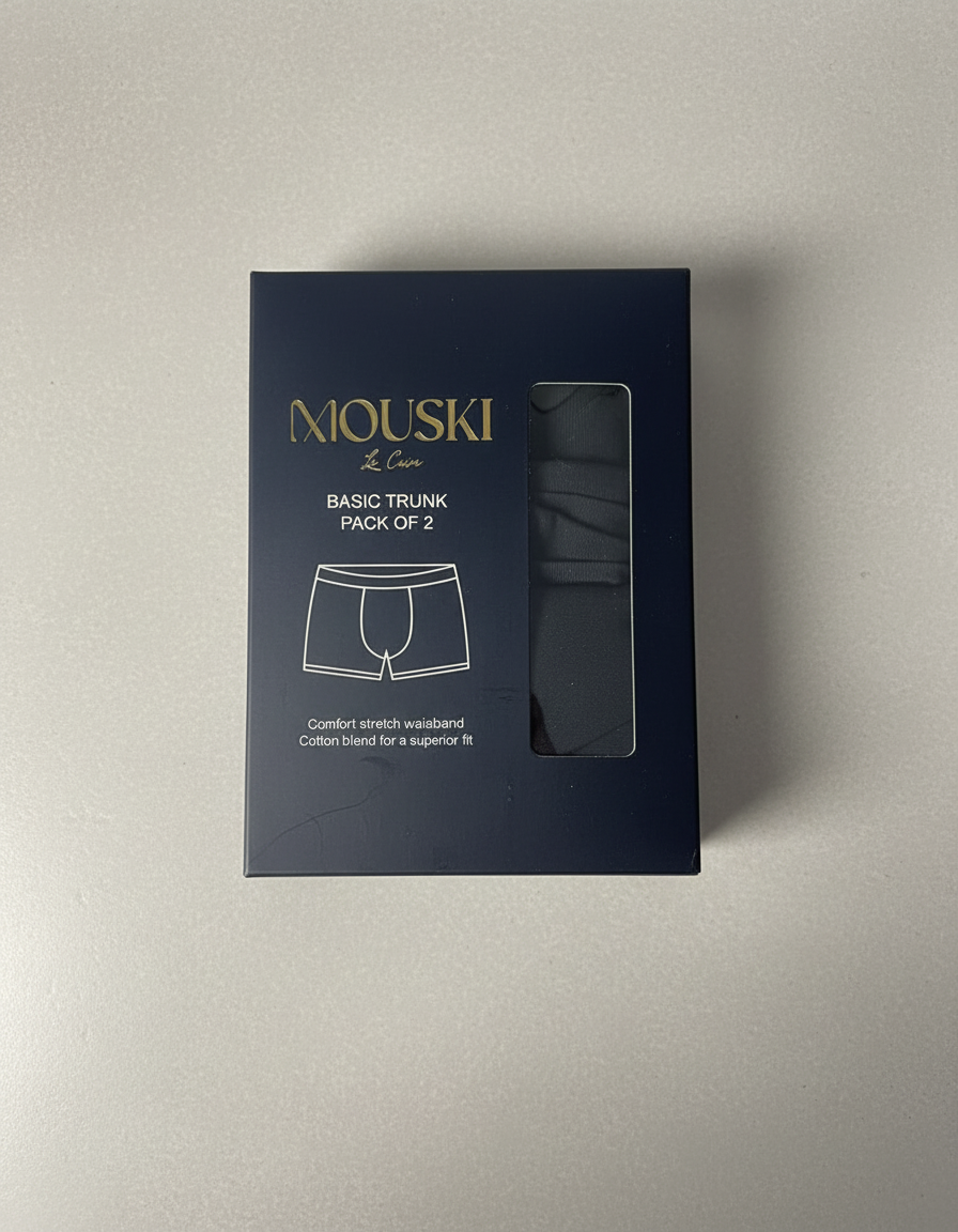 Mouski Men’s Basic Trunk Underwear, Cotton Blend Stretch Waistband, Comfortable Everyday Fit,pack of 2, Black
