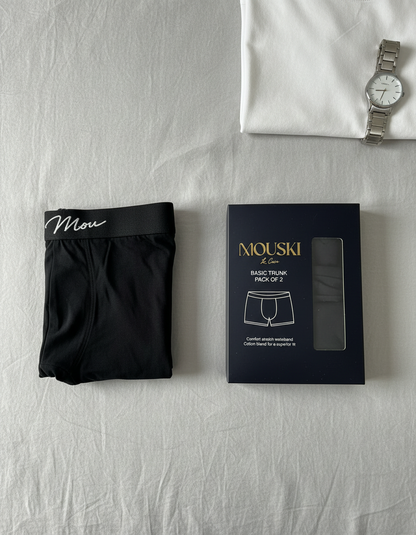 Mouski Men’s Basic Trunk Underwear, Cotton Blend Stretch Waistband, Comfortable Everyday Fit,pack of 2, Black