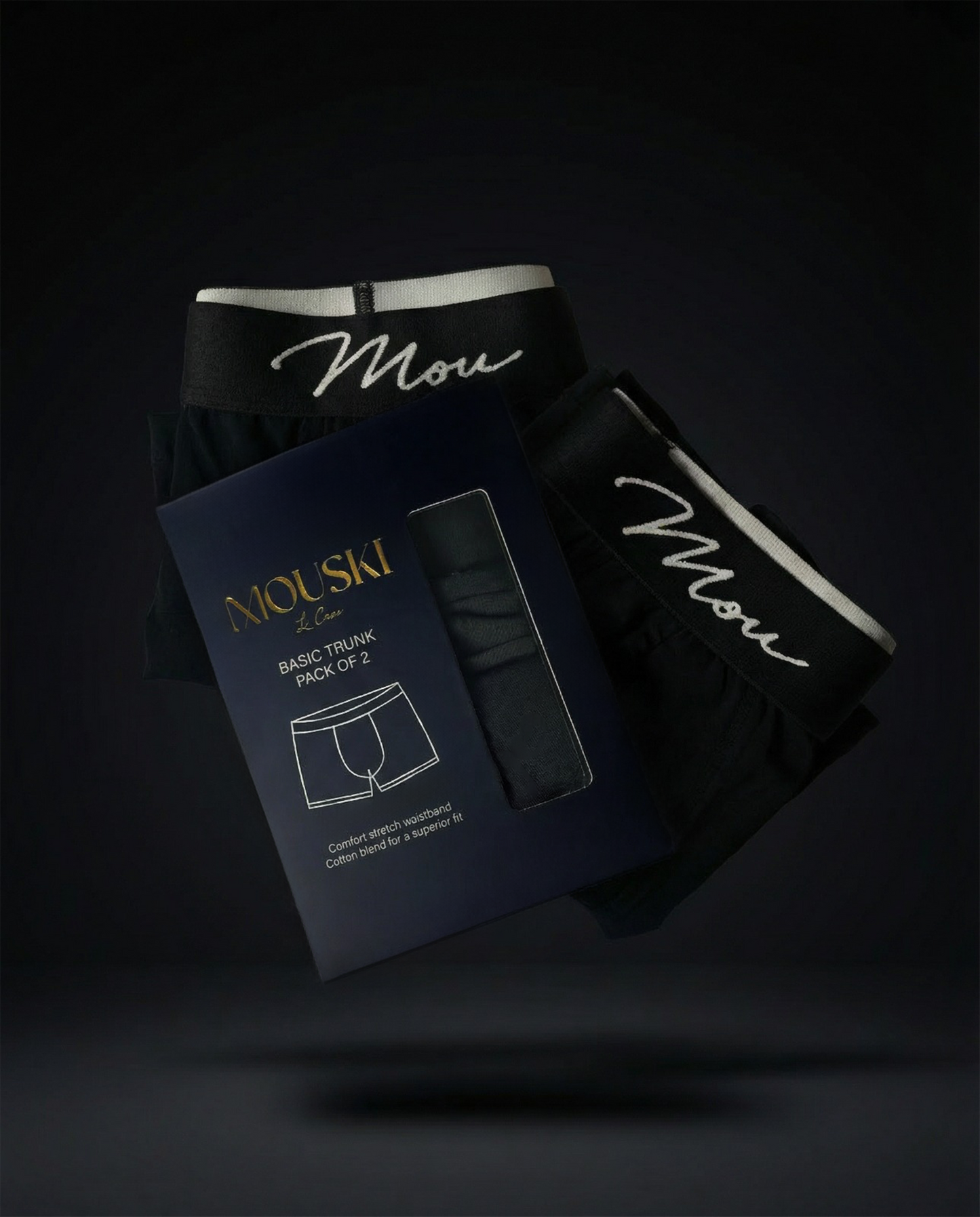 Mouski Men’s Basic Trunk Underwear, Cotton Blend Stretch Waistband, Comfortable Everyday Fit,pack of 2, Black